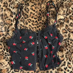 Black and rose bustier top